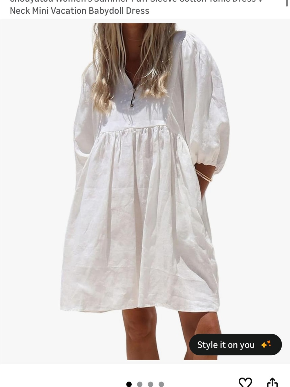 White Puff Sleeve Mini Dress - Women's Babydoll Style